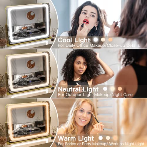 Gold Vanity Mirror with Lights 22"x17" (Gold / 22"L x 17"W)
