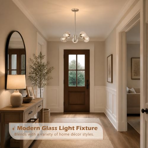 5-Light Mid-Century Modern Nickel Sputnik Chandeliers Dining Room (Clear, Nickel, S)