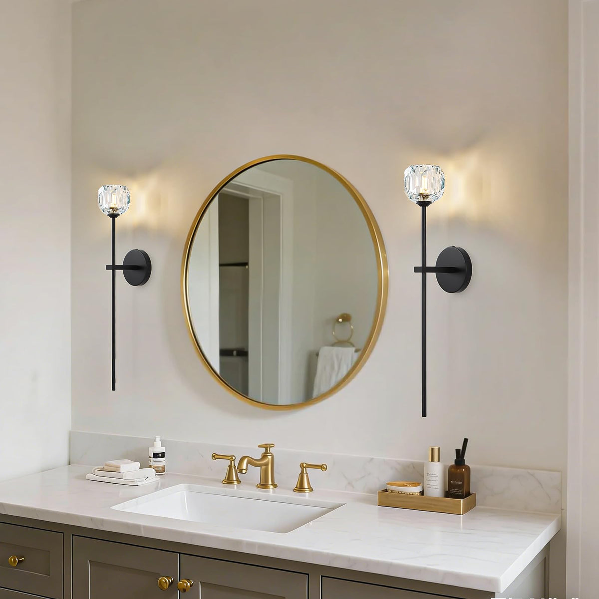Black Crystal Wall Sconces of Two Brass Mid Century Modern Bathroom Sconce (Black / 2 PC)