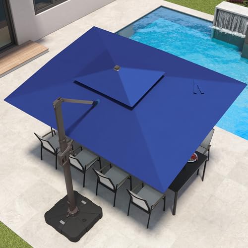 10x13FT Patio Cantilever Outdoor Offset Umbrella with LED Lights (Navy)