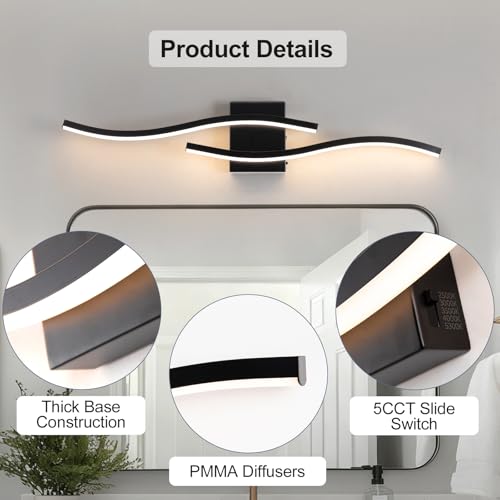 Black Curved Bathroom Vanity Light Fixture Over Mirror (Black / 31.5INCH)