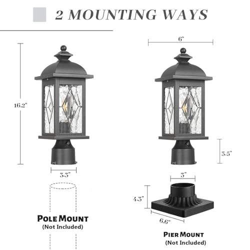 Dusk to Dawn Outdoor Post Lights Waterproof Aluminum Lamp Post Light Fixture Black Pole Lights Outdoor for Yard Patio Pathway Garden (Black / 15.9 Inch)