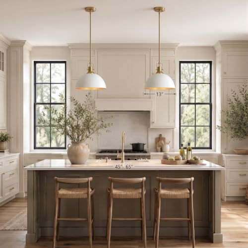 13 in Dome Pendant Light (White and Gold / 13 Inch)