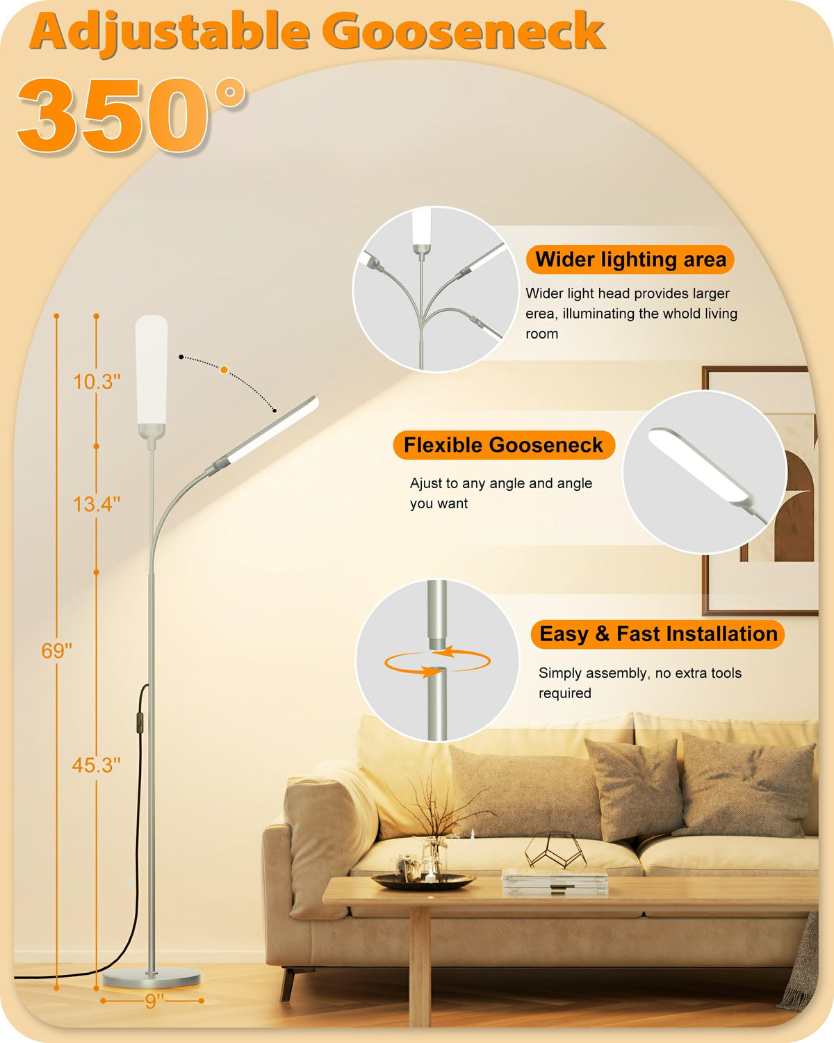 LED Floor Lamp (Silver-63inch)