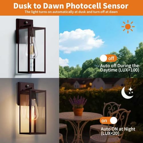 2 Pack 15'' Oil Rubbed Bronze Dusk to Dawn Outdoor Front Porch Lights for Outside (Oil-Rubbed Bronze / Large-14.8'')