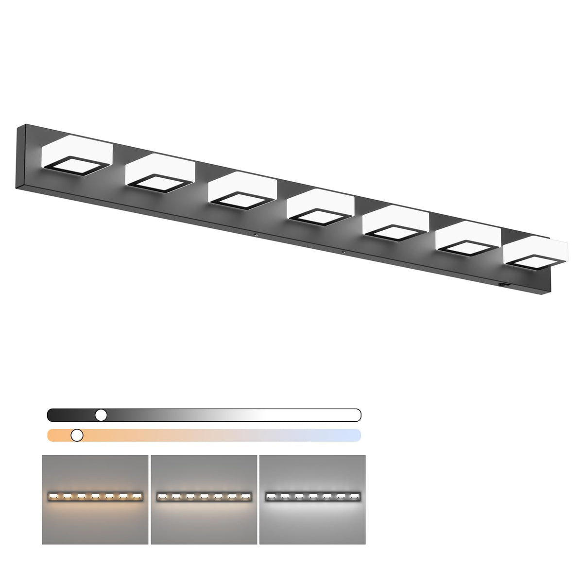 46inch Matte Black Vanity Lights 7 Lights Dimmable 5 Color Temperature Acrylic Modern LED Black Vanity Lighting for Bathroom (Black-5 CCT / 46 inch)