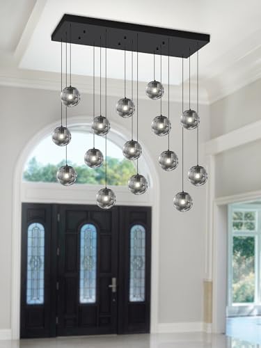Rectangular Chandelier Smoke Gray Chandelier for Dining Room Large Chandeliers for High Ceiling 16 (Smoke Grey / Rectangle 16-Light)