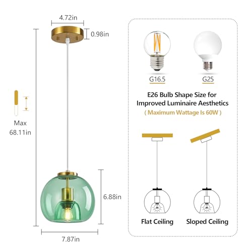 Mint Green Glass Pendant Lights Kitchen Island (Mint Green(7.87 in) / 2-Pack)