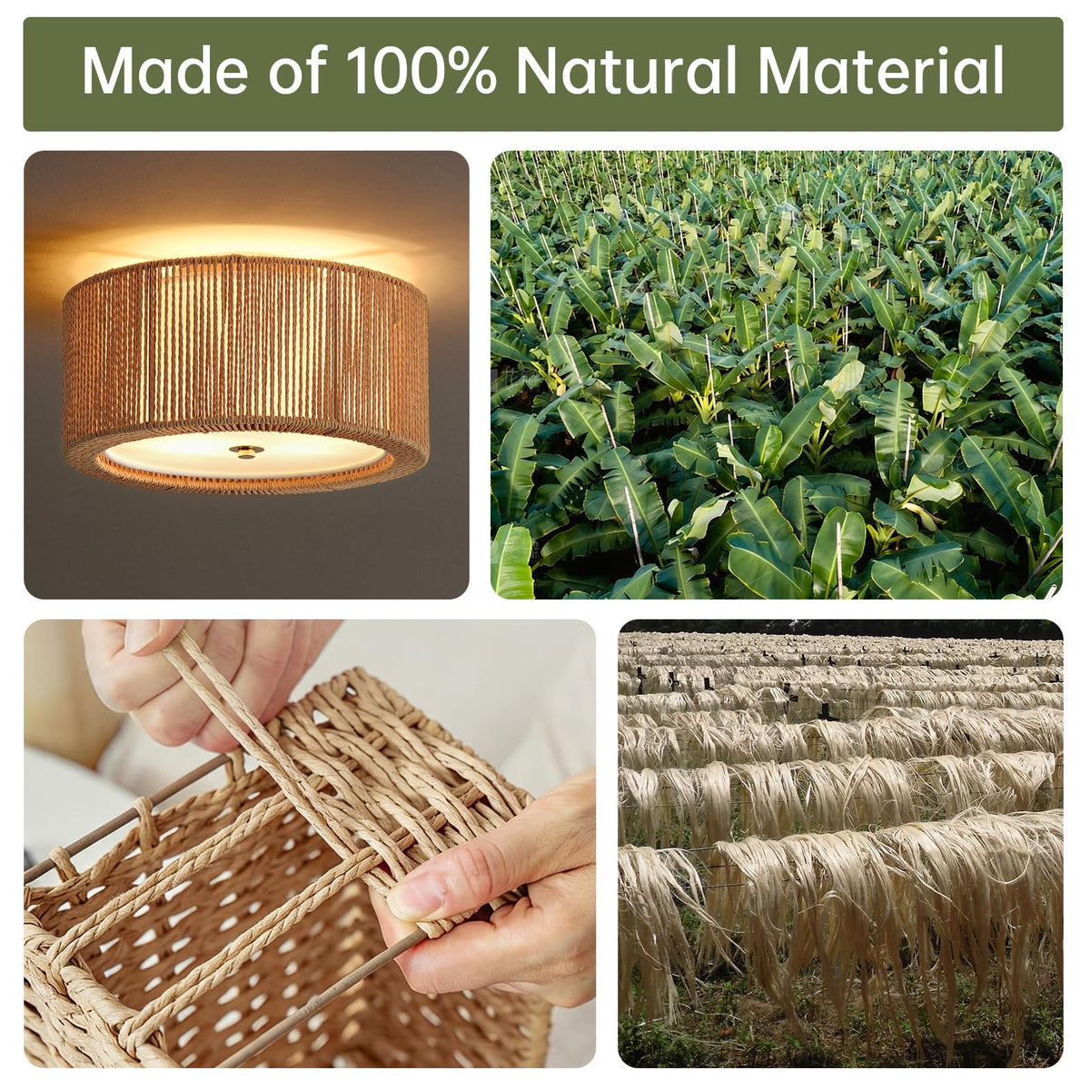 17.7" Rattan Ceiling Light (Vertical Weave- Brown / 17.7")