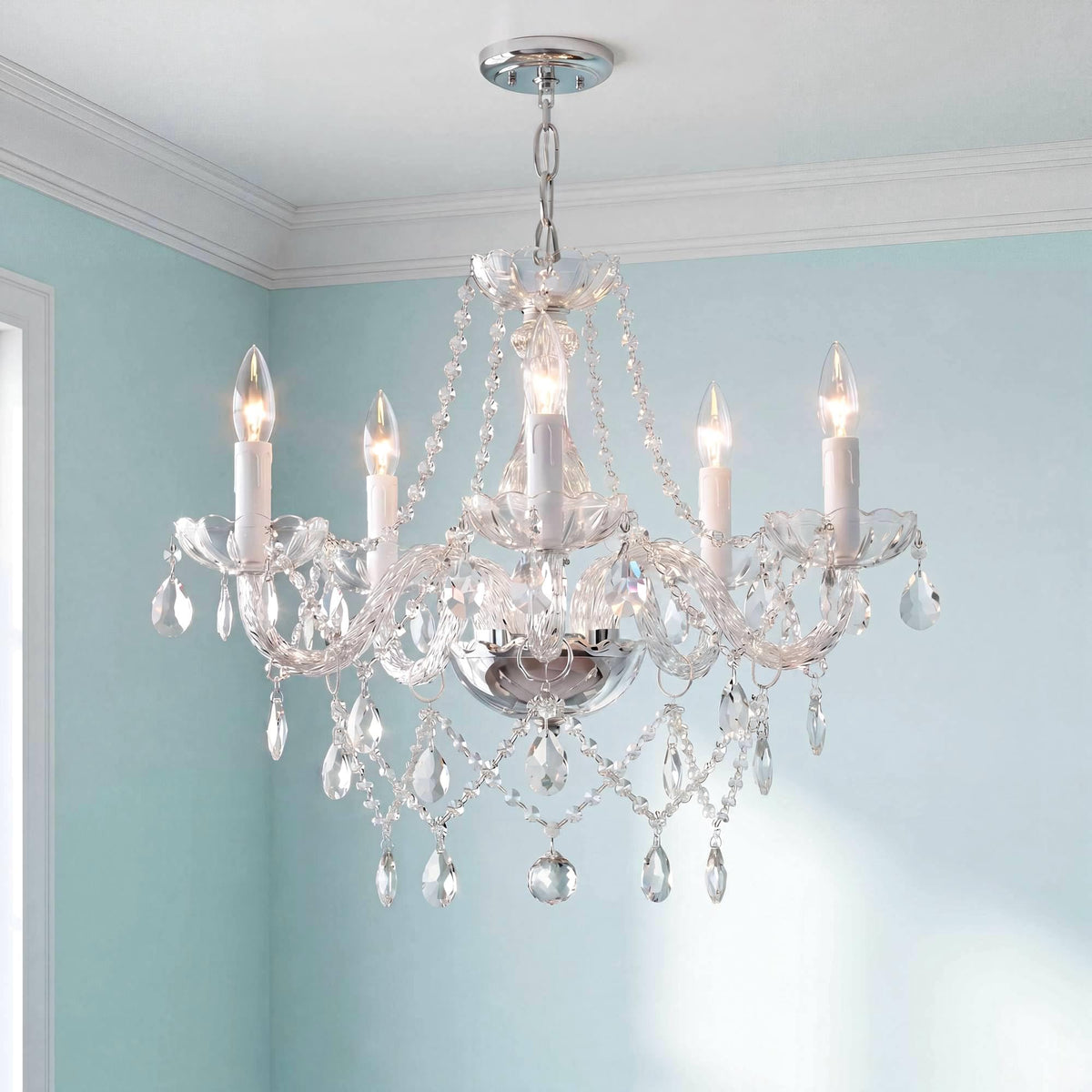 Saint Mossi Modern Contemporary Elegant K9 Crystal Glass Chandelier Pendant Ceiling Lighting Fixture (Clear Crystal / W19" 1 Tier)