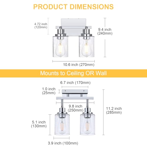 2 Light Chrome Track Lighting Kit Ceiling Kitchen Track Light Fixture with Seeded Glass (Chrome / 2-Light)