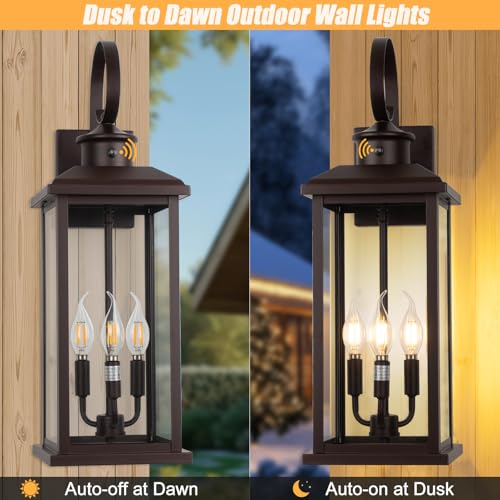 24" Dusk to Dawn Outdoor Wall Lights 2 Pack Bronze 3 (Bronze / Dusk to Dawn)