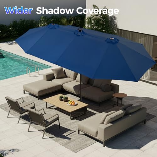 13ft Outdoor Patio Umbrella with Solar Lights (Navy Blue)
