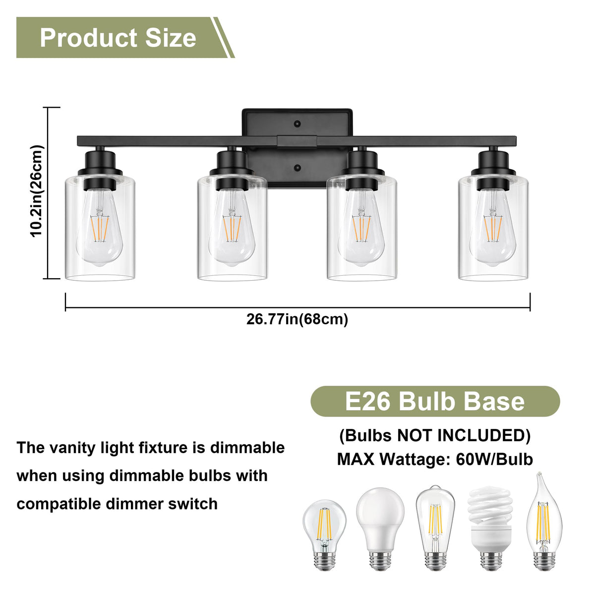Modern Bathroom Light Fixtures (Black / 4 Light)