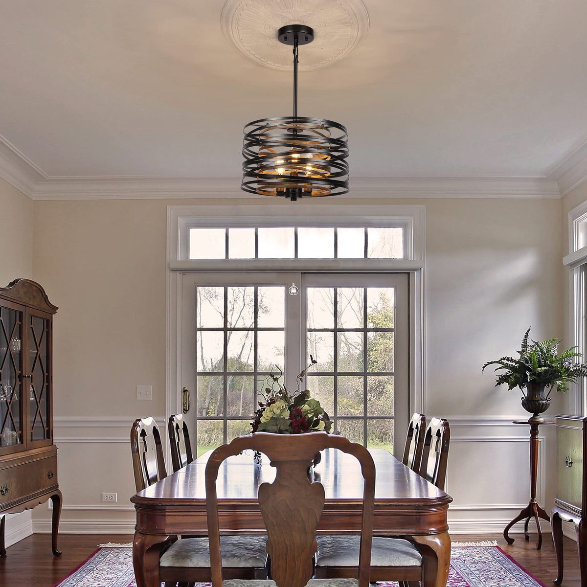 12.6'' Farmhouse Chandeliers for Dining Room (Black with Retro Wood Texture Interior / 12.6"/3-Light)