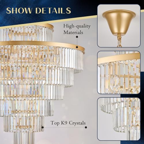 Gold Crystal Chandeliers 28 Lights 40" Luxury Round Chandelier (Gold / Extra Large-39.4”)