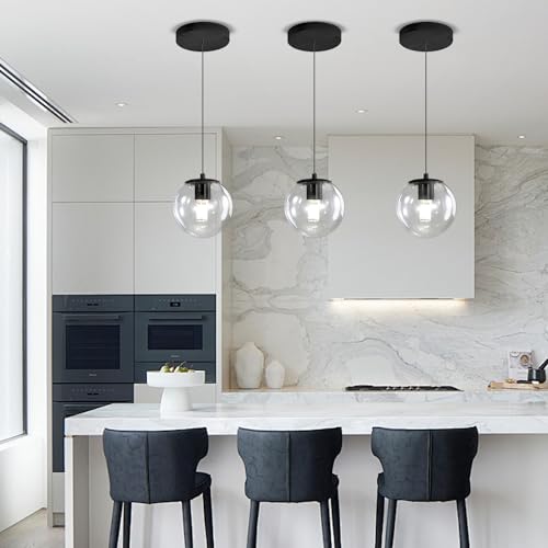 Globe Pendant Light Black Pendant Light Fixtures with Clear Glass 1 (Black-Clear / Globe 1-Light)
