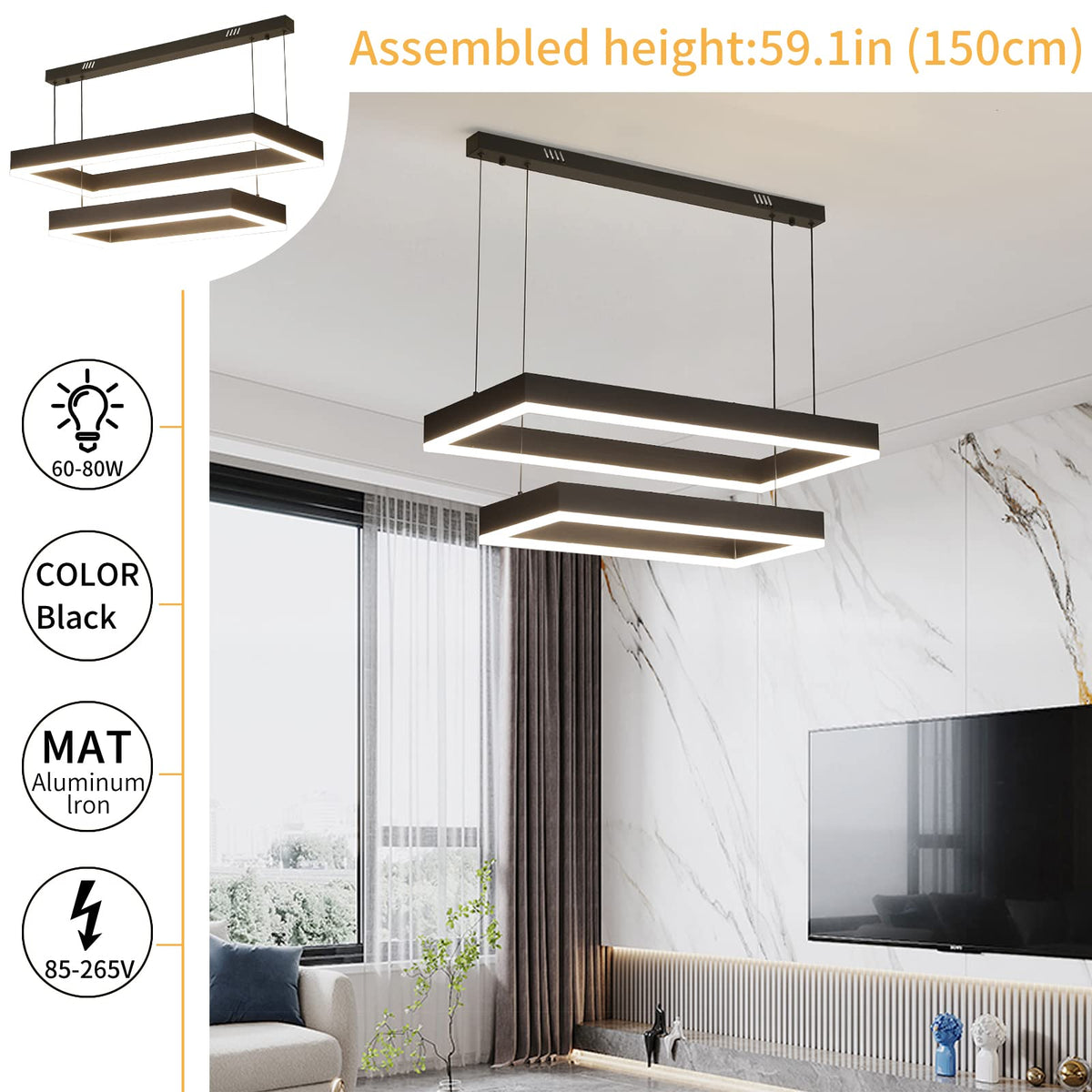 Modern LED Chandelier (15.7*23.6*0IN / B-Rectangular)