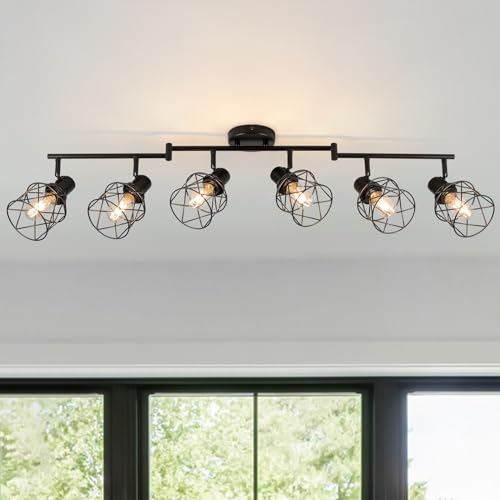 Track Lighting Kit 6 Way Ceiling Spotlight (Black / 6-Light-Cage)