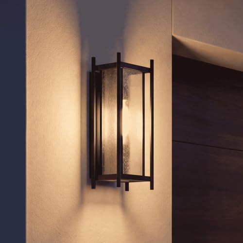 5-3804-BK Jacobs Mid-Century Modern Clear Mica Glass Outdoor Wall Lantern, 1-Light 60 Watt, 16" H x 6" W, Matte Black (16" Height / Matte Black)