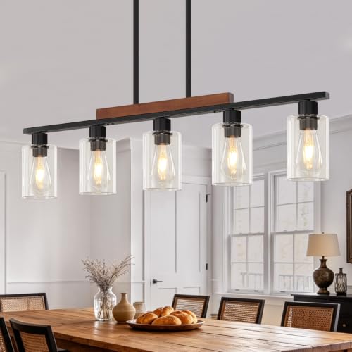 Farmhouse Kitchen Island Lighting Dining Room Light Fixtures Over Table (5-Light Clear Glass)