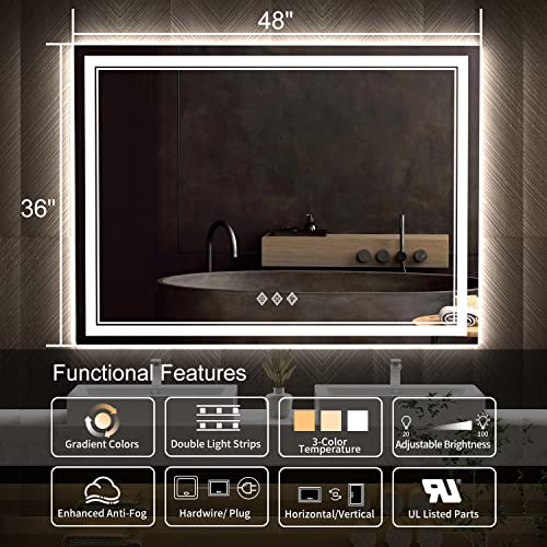 LED Mirror for Bathroom (Front and Backlit / 48"L x 36"W)