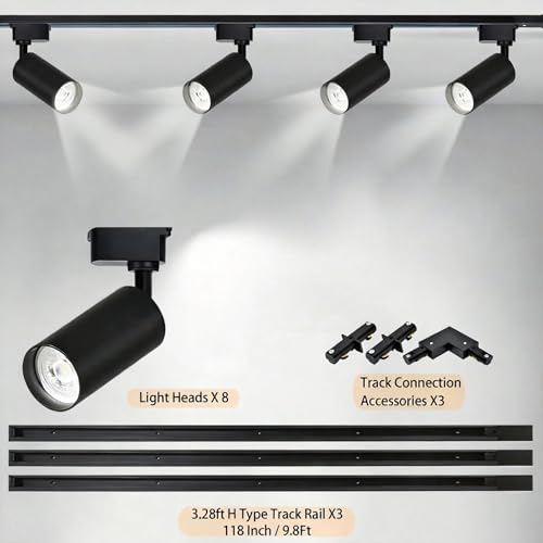 Plug in H Type LED Track Lighting Kits Dimmable Adjustable Angle Heads (Head Kit)