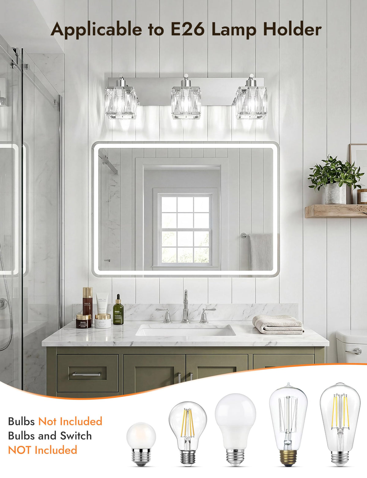 3 Light Crystal Bathroom Vanity Light Square (Polished Chrome-Square / 3 Light)