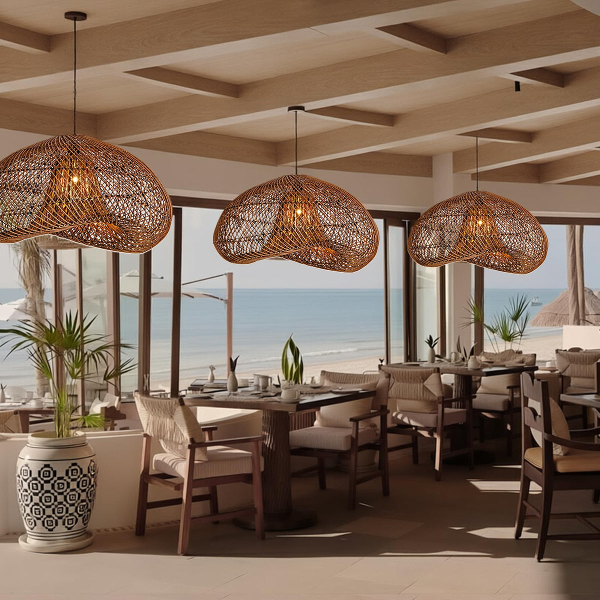 23.6" Rattan Pendant Light (Dark Brown / 23.6")