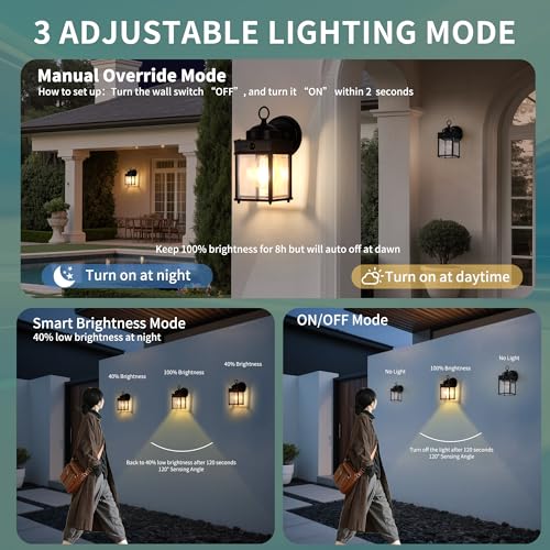 Dawn to Dusk Sensor Motion Sensor Outdoor Wall Light Fixtures Waterproof Black Exterior Porch Lighting Fixture Anti (Motion Sensor Function / 2 Pack)