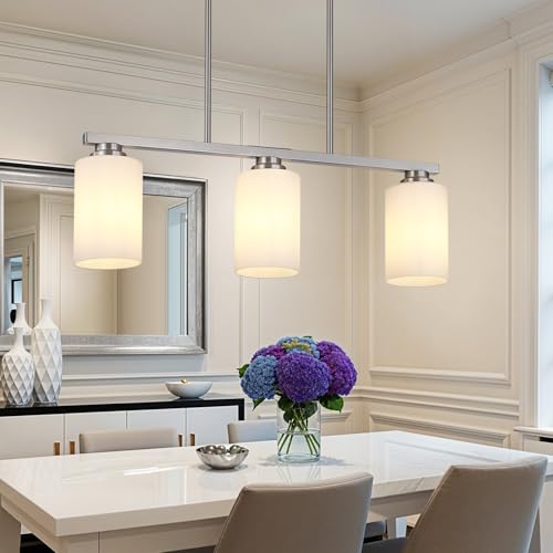 Island Light for Kitchen (Brushed Nickel / 3 Light + Milk Glass)