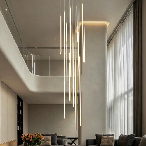 138" Modern LED Chandelier (Gold-110W-20 Lights with Remote Control)