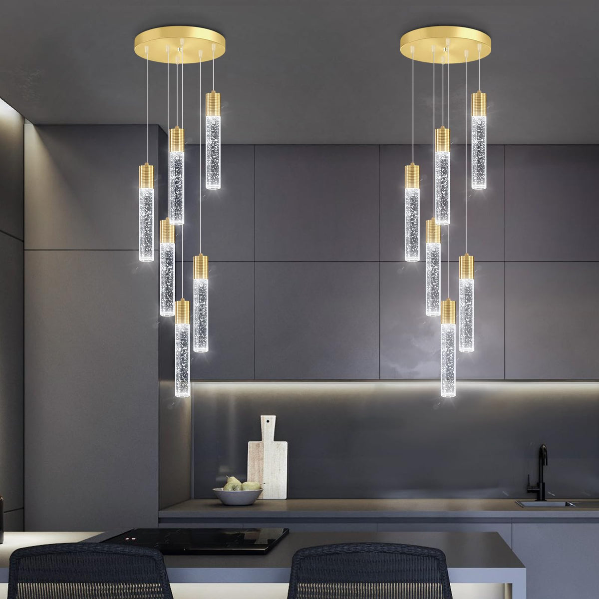 6 Lights Modern Crystal Chandeliers for Dining Room Kitchen Island Crystal Pendants Light Fixture High Ceiling Hanging for Entryway Bedroom Foyer 6000K (Gold / 6-lights)