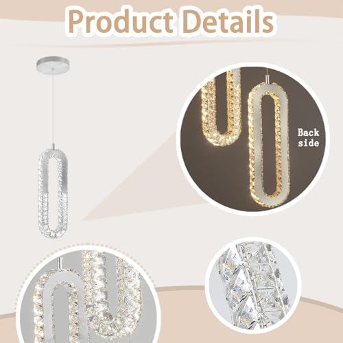 1 Ring Chandelier Silver Modern Pendant Lighting LED Dimmable Hanging Crystal Chandelier for Kitchen Island Foyer Lobby Living Room Staircaes (Silver / 1 Ring)