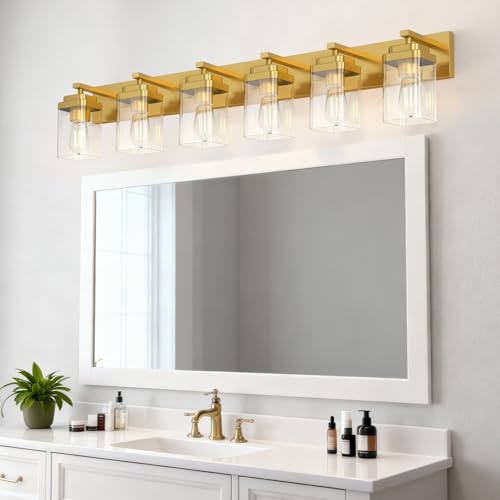 Brushed Gold Bathroom Light Fixtures (Brushed Gold / 6-Light, 46-inch)