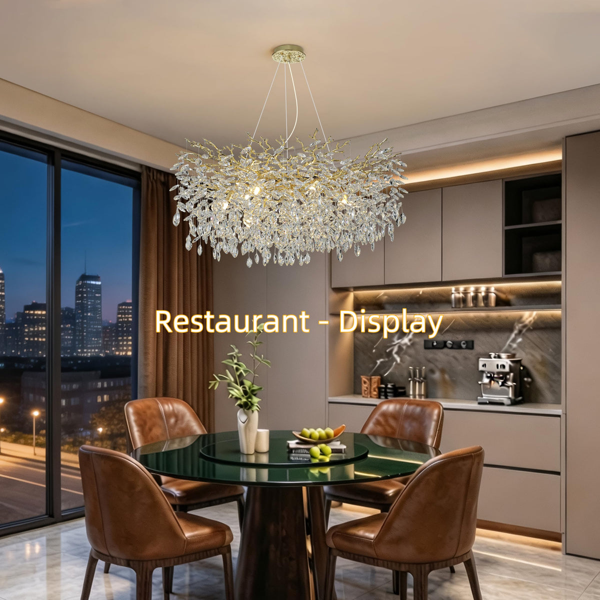 Modern Crystal Tree Branches Chandelier (Gold / Round 40")