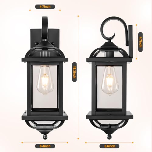 18” Black Porch Lights Outdoor Light Fixtures Enclosed Bottom (Modern Matte Black / Without Sensor)