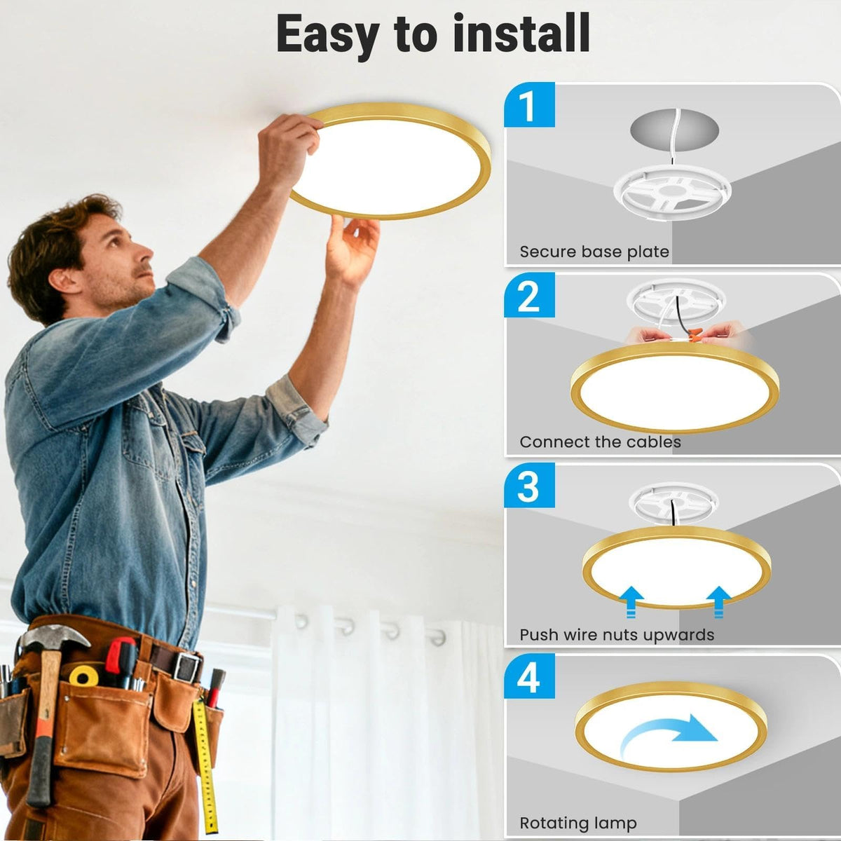 2 Pack LED Flush Mount Ceiling Light (Gold / 12 Inch-2pack)