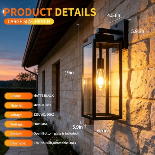 19 Inch Motion Sensor Dawn to Dusk Outdoor Sensor Light Fixture Waterproof Porch Lights Anti (19 Inch)