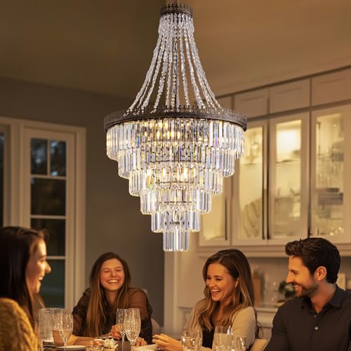 French Empire Vintage Crystal Staircase Chandelier (D28"H48"- Antique Bronze)