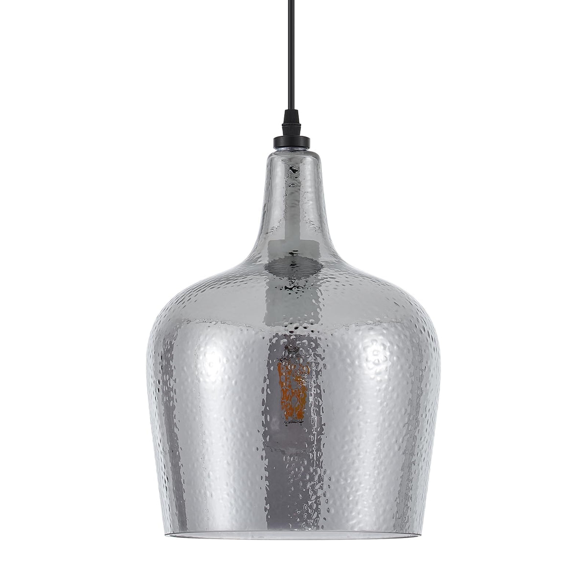 10” Large Hammered Glass Pendant Light Modern Smoky Black Dome Pendant Lighting Fixtures for Kitchen Island Dining Room Hallway (Smoky Black-Hammered)
