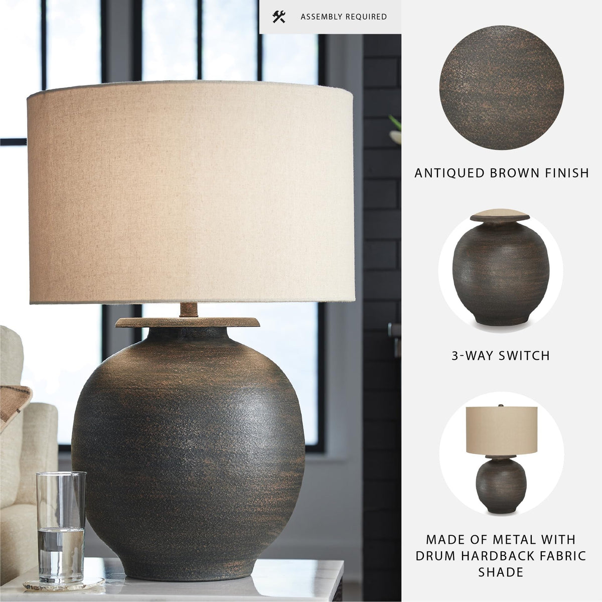 Carlenbury Retro Metal Table Lamp (Antique Brown / Table Lamp)