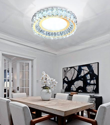 15.7 Inch Mini Dimmable Crystal Chandelier Modern LED Flush Mount Ceiling Light Fixtures for Bedroom Hallway Staircase Living Room Bedroom Foyer Kitchen Island Gold (15.7" Gold)