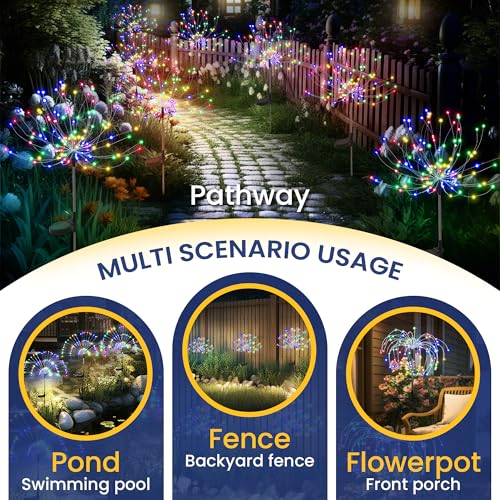 2 Pack Solar Firework Lights Outdoor (2 PACK 120 LEDS / Multicolor)