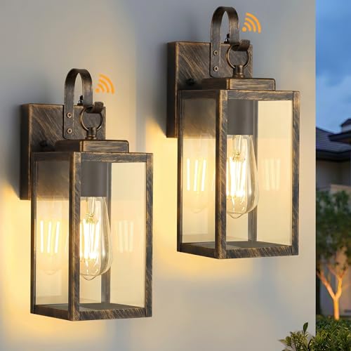 2 Pack 11.8" Black Brush Gold Dusk to Dawn Wall Mount Porch Light (11.8'' 2 PACK / Black Brush Gold)