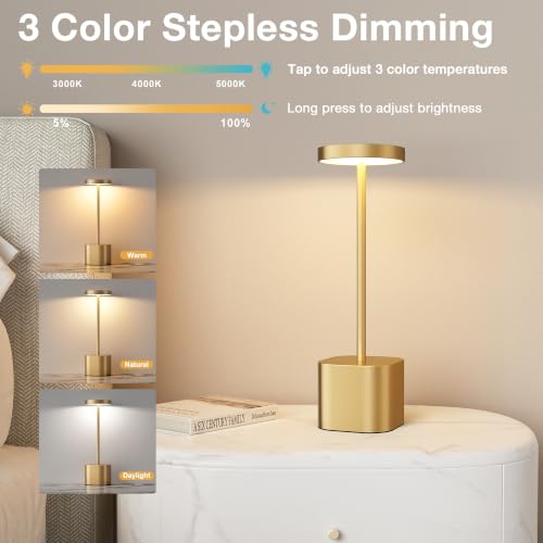Cordless Rechargeable Table Lamp (Gold / 2 Pack-Square Base)