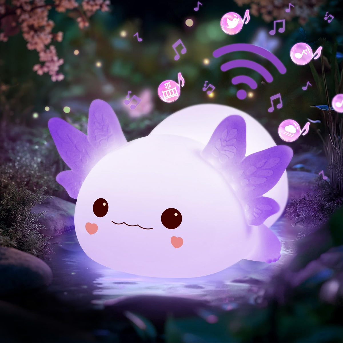 Huggwaii Squishy Axolotl Night Light for Kids (Purple)