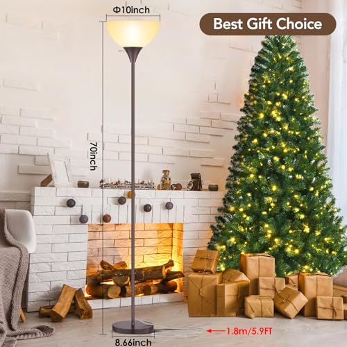 Floor Lamp LED Standing Lamps with White Plastic Shade (Brown)