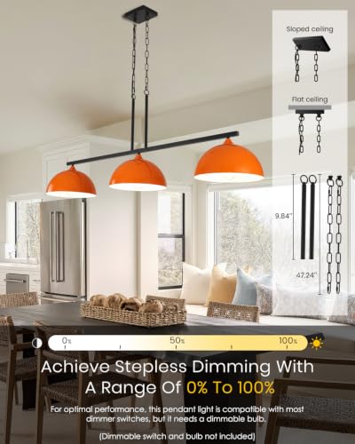 3 Light Orange Island Lights for Kitchen (3 Light / Orange)