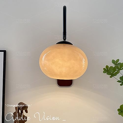 Modern Decoration Wall Sconce Mid Century with White Milk Glass Vintage Industrial Wood Wall Light Hardwired Smoke Grey Amber Farmhouse Reading Wall Lamp for Bedroom Living Room Bedside (Gray-plug Switch)